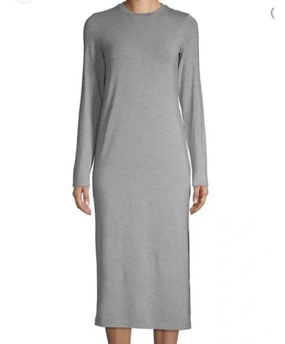 Vince Dresses & Skirts - VINCE Long Slv Jersey Knit Midi T Shirt Dress Sz XS Stretchy Side Slit Gray